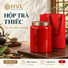 Hộp trà thiếc trụ tròn sơn bóng Thủy Mặc