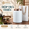 Hộp trà thiếc trụ tròn sơn bóng Thủy Mặc