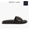 Dép da nam quai ngang MMANS dập vân màu đen có trang trí da tấm đế khâu viền cao cấp tinh tế đơn giản êm ái sang trọng