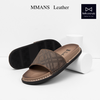 Dép da nam quai ngang MMANS màu xám họa tiết da tấm đế khâu viền cao cấp tinh tế đơn giản êm ái sang trọng