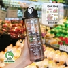 Bình nhắc nhở uống nước có ống hút, vạch chia màu | Dung tích 900ml