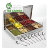 Bộ khay inox 304 THE GARDEN đựng topp g - gia vị  6 và 8 ngăn có nắp nhựa