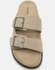 Dép chính hãng Pull&Bear Da Buckled leather flat sandals in ecru - be