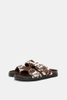 Dép Pull&Bear chính hãng Cow leather sandals with buckle - Nâu