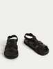 Giày Sandals Marks and Spencer M&S London chính hãng - Leather Ankle Strap Footbed Sandals  All Black - Đen