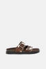 Dép Pull&Bear chính hãng Cow leather sandals with buckle - Nâu