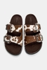Dép Pull&Bear chính hãng Cow leather sandals with buckle - Nâu