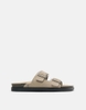 Dép chính hãng Pull&Bear Da Buckled leather flat sandals in ecru - be