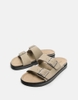 Dép chính hãng Pull&Bear Da Buckled leather flat sandals in ecru - be