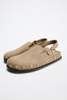 Giày Zara chính hãng Split Suede Studded Clogs - Da lộn