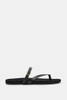 Giày Sandals Zara chính hãng Flat Leathet Strap Black - Đen