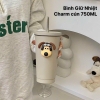 750ML: Cốc Giữ Nhiệt Charm Cún Có Ống Hút