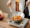 Chảo inox trắng lõm tay cầm cán gỗ cách nhiệt size 32cm