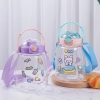 Bình nước bầu dục sticker có dây đeo cute có ống hút