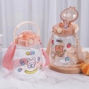 Bình nước bầu dục sticker có dây đeo cute có ống hút