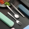 Bộ đũa + muỗng + thìa inox có hộp lúa mạch