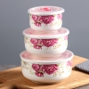 Bộ Set 03 Bát Sứ Hoa Hồng có nắp nhựa đậy