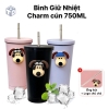 750ML: Cốc Giữ Nhiệt Charm Cún Có Ống Hút (T50)- (Cái)