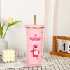 Cốc inox Lotso gấu hồng Có Ống Hút 500ml