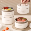 Hộp Cơm Lucky 3 Ngăn Có Túi xách màu trắng sữa