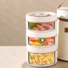 Hộp Cơm Lucky 3 Ngăn Có Túi xách màu trắng sữa