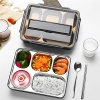 KHAY CƠM, CÀ MEN ĐỰNG ĐỒ ĂN 5 NGĂN BẰNG INOX KÈM MUỖNG ĐŨA( CÓ ĐŨA MUỖNG, CÓ HỘP BỌC) (T40) (Cái)