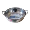 Nồi Lẩu Inox 26cm màu trắng 2 quai ko vĩ hấp nắp trong suốt