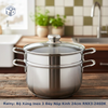 Rainy Bộ xửng inox 3 đáy nắp kính 24cm RNX3-246DK-1