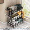 3 Tầng: Kệ Sắt Để Chén Đĩa Tặng Kèm Khay Hứng Nước
