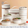 Hộp Cơm Lucky 3 Ngăn Có Túi xách màu trắng sữa