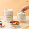 Hộp Cơm Lucky 3 Ngăn Có Túi xách màu trắng sữa