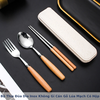 Bộ Thìa Đũa Dĩa Inox Không Gỉ Cán Gỗ Lúa Mạch Có Hộp Đựng Cao Cấp