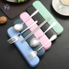 Bộ đũa + muỗng + thìa inox có hộp lúa mạch (T400) (Cái)