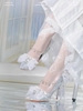 ( Handmade 15 days ) Lolita wedding high heels with bow, unique design Milk Cat Sauce large size 40-44