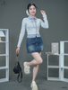 Áo gân phối cổ caro