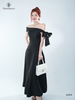 Đầm xòe midi thắt nơ vai