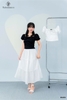 Áo crop tay phồng cổ vuông nơ lớn
