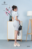 Đầm gân cổ sơ mi khóa vàng