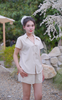 Set short linen áo cổ xẻ đính nơ DSD1