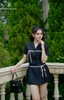 Set áo crop vest, chân váy A đính RB USD003 trẻ trung