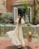 Set cv maxi áo crop tay phồng