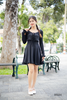 Set đầm thun 2 dây lai bèo kèm khoác crop HSD1 nữ tính, cuốn hút