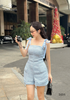 Jum short dạ dây vai ruy băng