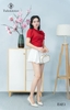 Áo cutout nút bọc đính dây nơ