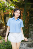 Áo sơ mi crop xốp ô nút hoa IAD2 xinh xắn