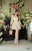 Đầm xòe in hoa cổ vuông chân ren