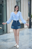 Sơ mi cổ V bèo tay chun