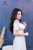 Đầm tiệc tơ trễ vai nơ lệch