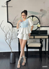 Áo baby doll tay phồng phối sọc thắt eo