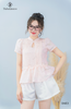 Áo babydoll tơ hoa hồng xếp li